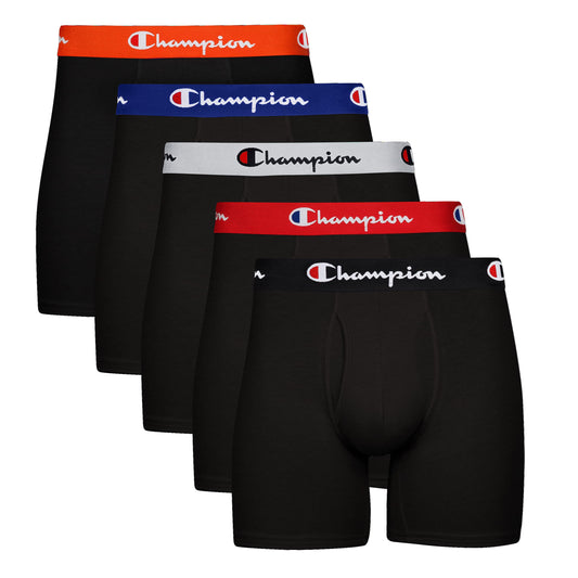 Champion Men's Everyday Cotton Stretch 5 Pack Boxer Briefs, Total Support Pouch, Moisture-Wicking, No Ride-up Fit