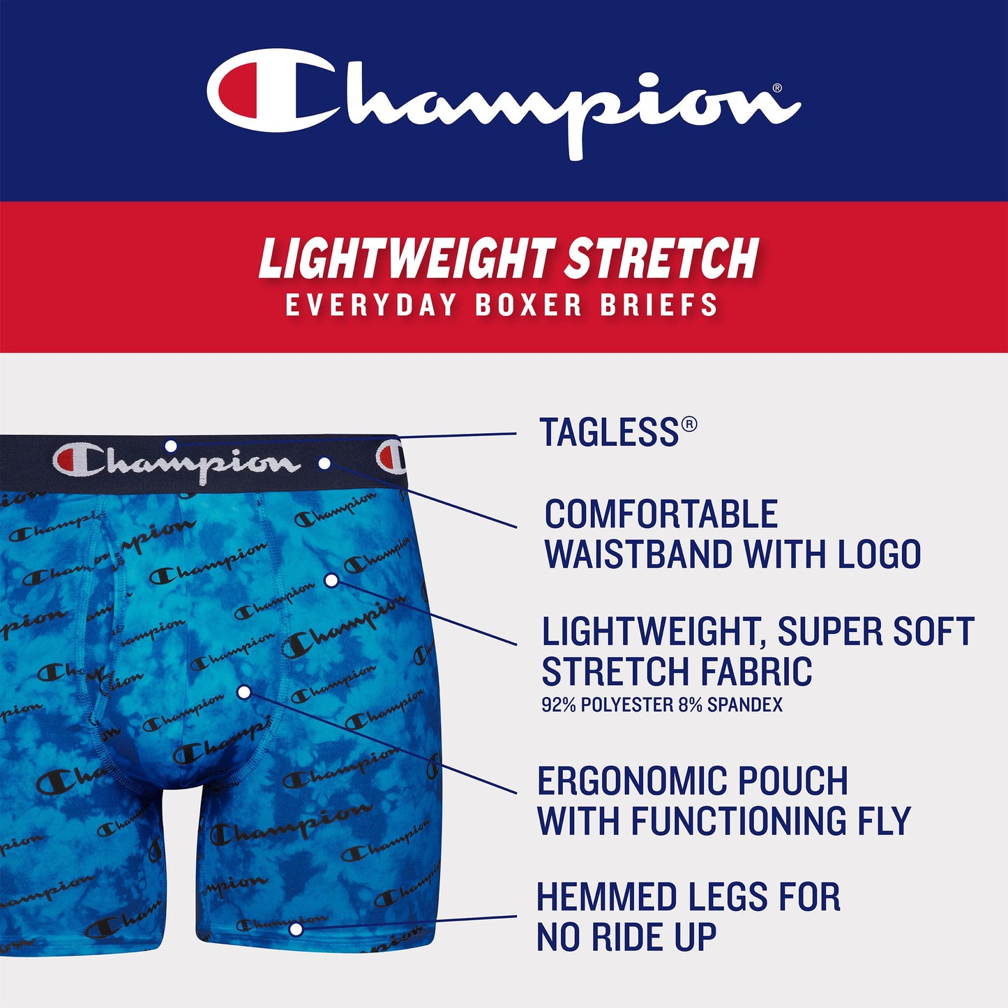 Champion Men's Everyday Active Lightweight Stretch Variety Boxer Briefs - 3 Pack